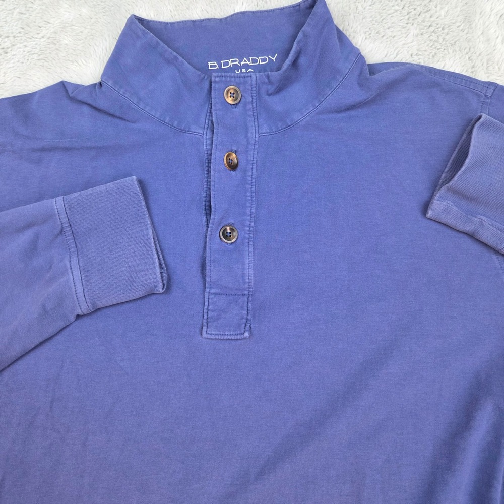 B. Draddy Golf Pullover Mens L Quarter Button Mock Neck Long Sleeve Blue Shirt
